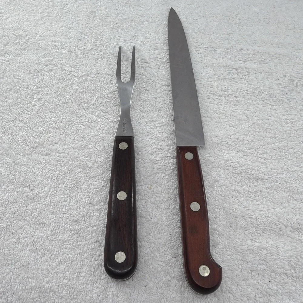 2-piece Stainless Steel Camillus USA Carving Knife Set. Wood Handles